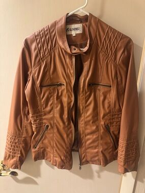 Women's Faux Leather Moto Jacket - Tan